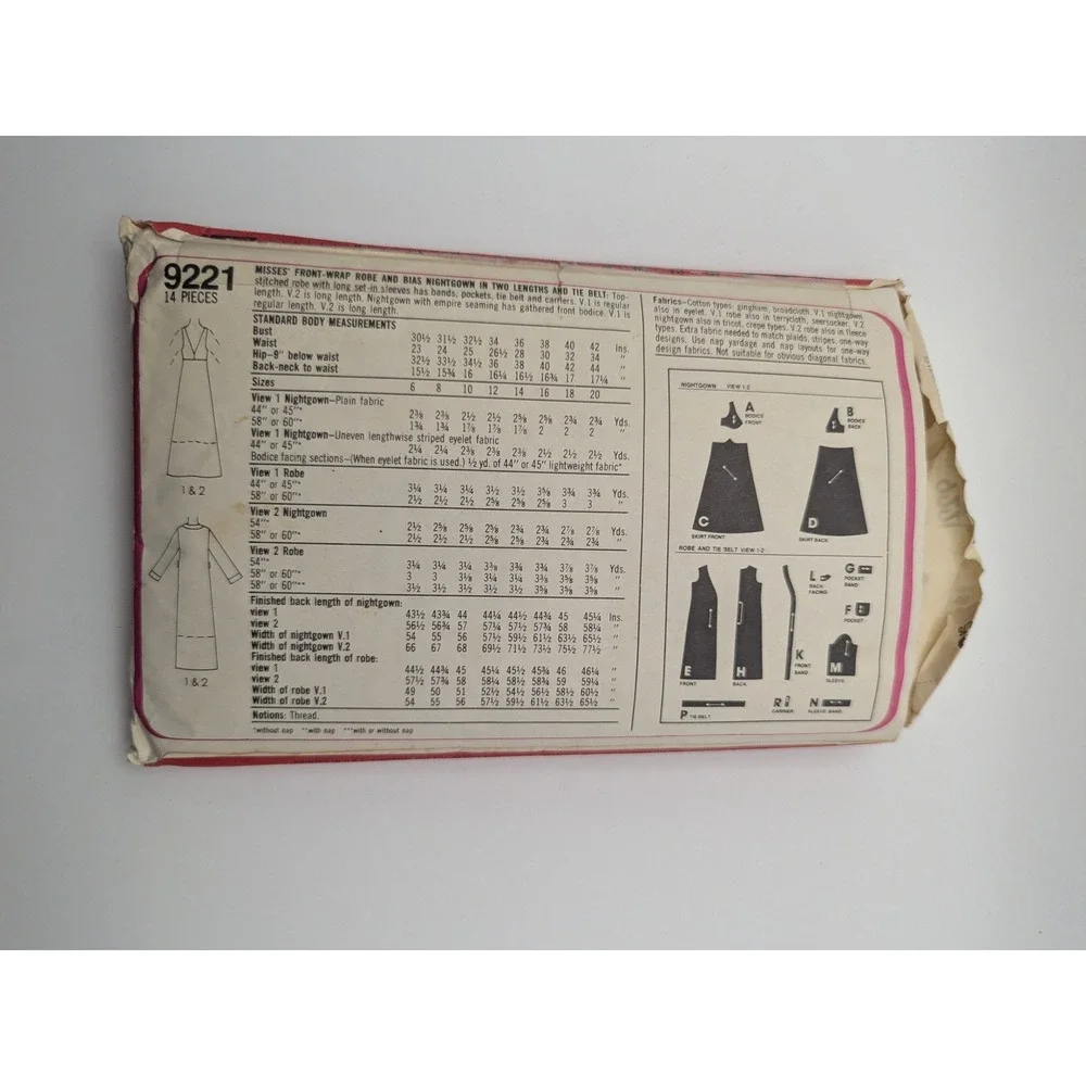 Vtg 1979 Simplicity 9221 Sewing Pattern Misses Wrap Robe Nightgowns Size 10 Cut‎